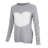 Maxbell Women's Pullover Sweater Crewneck Long Sleeve Heart Patchwork Top Gray L