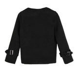 Maxbell Lady Open Front Long Sleeve Woolen Short Lapel Coat Cardigan Jacket M Black