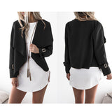 Maxbell Lady Open Front Long Sleeve Woolen Short Lapel Coat Cardigan Jacket M Black