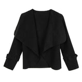 Maxbell Lady Open Front Long Sleeve Woolen Short Lapel Coat Cardigan Jacket M Black