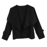 Maxbell Lady Open Front Long Sleeve Woolen Short Lapel Coat Cardigan Jacket M Black
