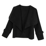 Maxbell Lady Open Front Long Sleeve Woolen Short Lapel Coat Cardigan Jacket M Black