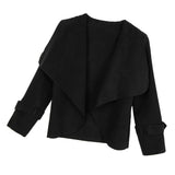 Maxbell Lady Open Front Long Sleeve Woolen Short Lapel Coat Cardigan Jacket M Black
