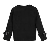 Lady Open Front Long Sleeve Woolen Short Lapel Coat Cardigan Jacket L Black