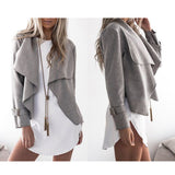 Maxbell Lady Open Front Long Sleeve Woolen Short Lapel Coat Cardigan Jacket M Gray