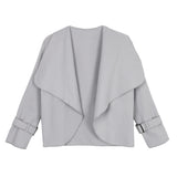 Maxbell Lady Open Front Long Sleeve Woolen Short Lapel Coat Cardigan Jacket M Gray