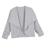 Maxbell Lady Open Front Long Sleeve Woolen Short Lapel Coat Cardigan Jacket M Gray