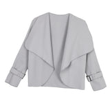 Maxbell Lady Open Front Long Sleeve Woolen Short Lapel Coat Cardigan Jacket M Gray