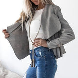 Maxbell Lady Open Front Long Sleeve Woolen Short Lapel Coat Cardigan Jacket M Gray