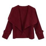 Maxbell Lady Open Front Long Sleeve Woolen Short Lapel Coat Cardigan Jacket M Red