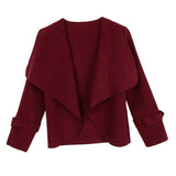 Maxbell Lady Open Front Long Sleeve Woolen Short Lapel Coat Cardigan Jacket M Red