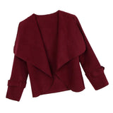 Maxbell Lady Open Front Long Sleeve Woolen Short Lapel Coat Cardigan Jacket M Red