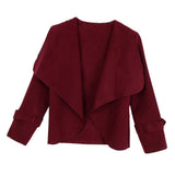 Maxbell Lady Open Front Long Sleeve Woolen Short Lapel Coat Cardigan Jacket M Red