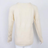 Women's Pullover Sweater Crewneck Long Sleeve Heart Patchwork Top Beige M