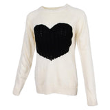 Maxbell Women's Pullover Sweater Crewneck Long Sleeve Heart Patchwork Top Beige XL