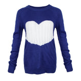 Maxbell Women's Pullover Sweater Crewneck Long Sleeve Heart Patchwork Top Blue S