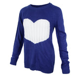 Maxbell Women's Pullover Sweater Crewneck Long Sleeve Heart Patchwork Top Blue S