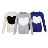 Maxbell Women's Pullover Sweater Crewneck Long Sleeve Heart Patchwork Top Blue M