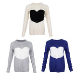 Maxbell Women's Pullover Sweater Crewneck Long Sleeve Heart Patchwork Top Blue L