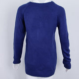 Maxbell Women's Pullover Sweater Crewneck Long Sleeve Heart Patchwork Top Blue L