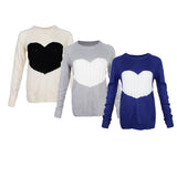 Maxbell Women's Pullover Sweater Crewneck Long Sleeve Heart Patchwork Top Blue XL