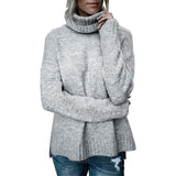 Women Oversized Turtleneck Chunky Knit Sweater Pullover Long Sleeves M Gray