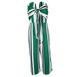 Maxbell Striped Tie Front Strapless Jumpsuit Long Wide Leg Pants Romper XL Green