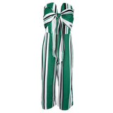 Maxbell Striped Tie Front Strapless Jumpsuit Long Wide Leg Pants Romper XL Green
