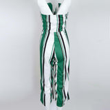 Maxbell Striped Tie Front Strapless Jumpsuit Long Wide Leg Pants Romper XL Green