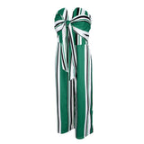 Maxbell Striped Tie Front Strapless Jumpsuit Long Wide Leg Pants Romper XL Green