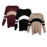 Maxbell Women's Stripe Contrast Color Long Sleeve V Neck Pullover Sweater  Black S