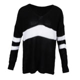Maxbell Women's Stripe Contrast Color Long Sleeve V Neck Pullover Sweater  Black S