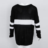 Maxbell Women's Stripe Contrast Color Long Sleeve V Neck Pullover Sweater  Black S