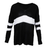 Maxbell Women's Stripe Contrast Color Long Sleeve V Neck Pullover Sweater  Black M