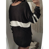 Maxbell Women's Stripe Contrast Color Long Sleeve V Neck Pullover Sweater  Black L