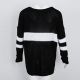 Maxbell Women's Stripe Contrast Color Long Sleeve V Neck Pullover Sweater  Black L