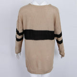 Maxbell Women's Stripe Contrast Color Long Sleeve V Neck Pullover Sweater  Khaki L