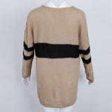 Maxbell Women's Stripe Contrast Color Long Sleeve V Neck Pullover Sweater  Khaki XL
