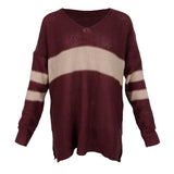 Maxbell Women's Stripe Contrast Color Long Sleeve V Neck Pullover Sweater  Red S