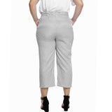 Maxbell Women Summer Striped Drawstring Crop High Waist Pants Plus Size 5XL Black
