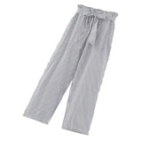 Maxbell Women Summer Striped Drawstring Crop High Waist Pants Plus Size 4XL Black