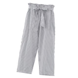 Maxbell Women Summer Striped Drawstring Crop High Waist Pants Plus Size 4XL Black