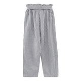 Maxbell Women Summer Striped Drawstring Crop High Waist Pants Plus Size 4XL Black