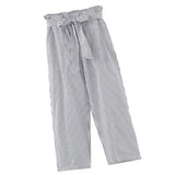 Maxbell Women Summer Striped Drawstring Crop High Waist Pants Plus Size 4XL Black