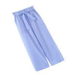 Maxbell Women Summer Striped Drawstring Crop High Waist Pants Plus Size 4XL Blue