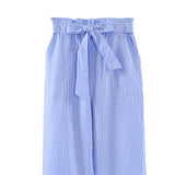 Maxbell Women Summer Striped Drawstring Crop High Waist Pants Plus Size 4XL Blue