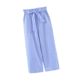 Maxbell Women Summer Striped Drawstring Crop High Waist Pants Plus Size 4XL Blue