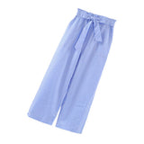 Maxbell Women Summer Striped Drawstring Crop High Waist Pants Plus Size 4XL Blue