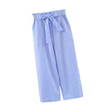 Maxbell Women Summer Striped Drawstring Crop High Waist Pants Plus Size 3XL Blue