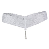 Maxbell Sexy Women Crotchless Panties Sheer Lace Thong Underwear Pearls Strings White